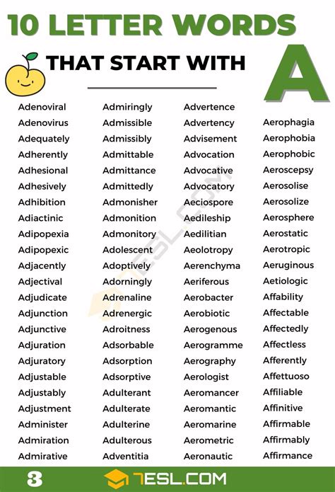 10 Letter Words Starting with A (900+ English Words) • 7ESL