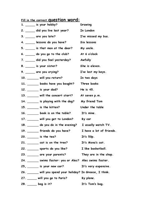 Question Words Exercise 的图像结果