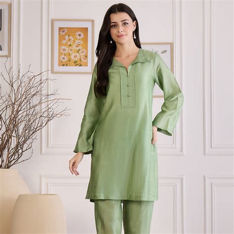 Sage Green Asymmetric Kurta – First Resort by Ramola Bachchan
