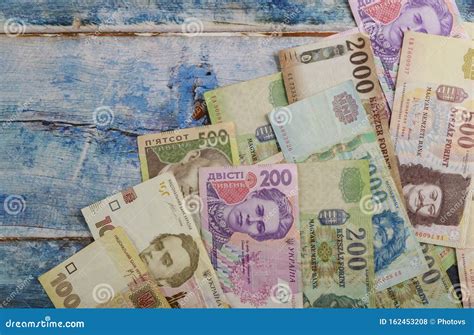 Hungarian Forint Banknotes and Ukrainian Hryvnias Currency Money Stock ...