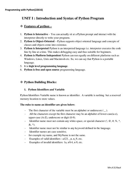 PWP UNIT 1 - Programming with Python notes diploma - UNIT I ...