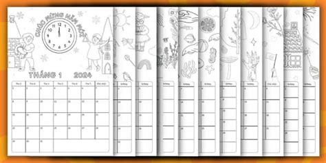 12 Trang Lịch Tô Màu Năm 2024 (teacher made) - Twinkl