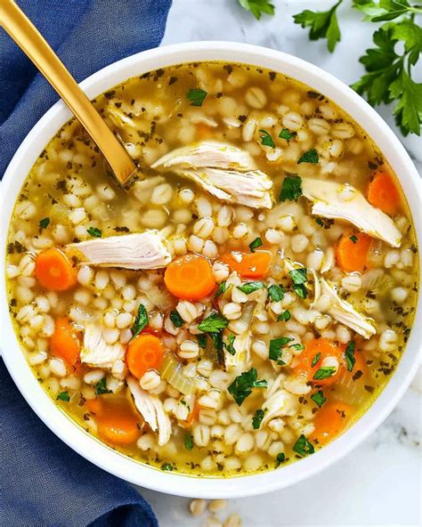 Chicken Barley Soup Recipe - YummyHere