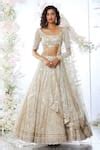 Buy Gold Net Embroidered Sequins Square Neck Chevron Bridal Lehenga Set ...