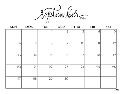 September 2026 Calendars - 123 FREE Printables | Printabulls