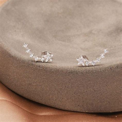 Buy Sterling Silver Shooting Star CZ Dainty Ear Crawler Stud Earrings ...