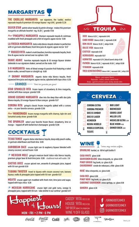 Menu - The Woodlands TX's Gringo’s Mexican Kitchen {The Woodlands} | Sirved