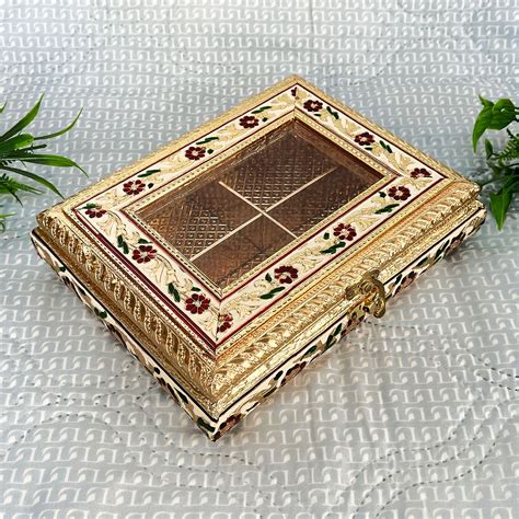 Buy Meenakari Handcrafted Wooden Dry Fruit Box with Floral Design ...