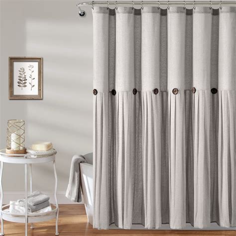 Linen Shower Curtain: Stylish Button Detail For Your Bathroom - LushDecor