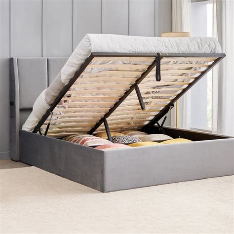 Buy Helios Bravo Aden King Bed with Hydraulic Storage - Grey from ...