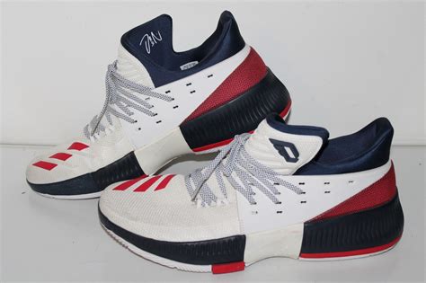 Adidas Dame Lillard 3 Scarlet Basketball Shoes, #BY3762, White/Navy/Red ...