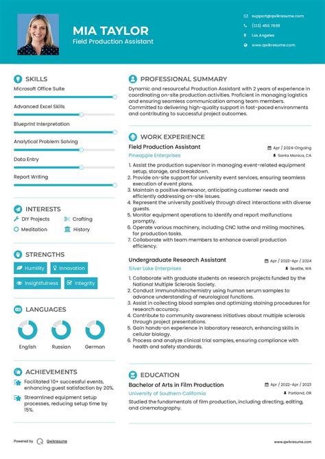 10+ Production Assistant Resume Samples & Templates for 2025