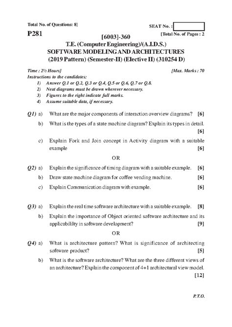 SMA T.E ( 2019 Pattern ) end sem SPPU QP1 - Total No. of Questions: 8 ...