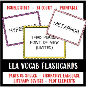 Middle School ELA Flashcards (84 ct. Printable Variety Pack) by MsKs Corner