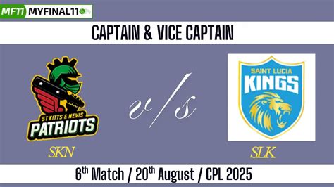SKN vs SLK Top 3 Captain Pick 6th Match, 20th August