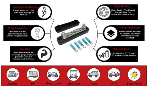5 Terminal Bus Bar Kit for Power and Ground Distribution - Heat Shrink ...