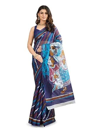 Buy SHANVIKA Women's Pure Cotton Saree-Leheriya Print Without Blouse ...