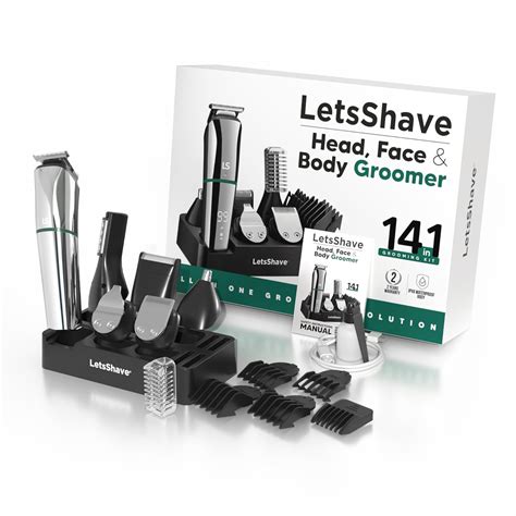 LetsShave Head, Face & Body Groomer for Men, 6 Grooming Heads + 6 Combs ...