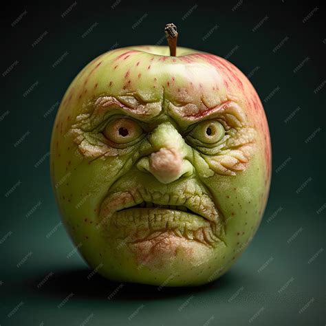Premium Photo | A green apple with the face of an angry character.