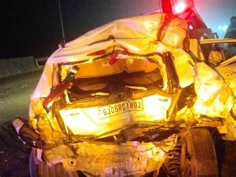 A car plowed into the back of a tanker near Sava Patiya in Mangrol; The ...