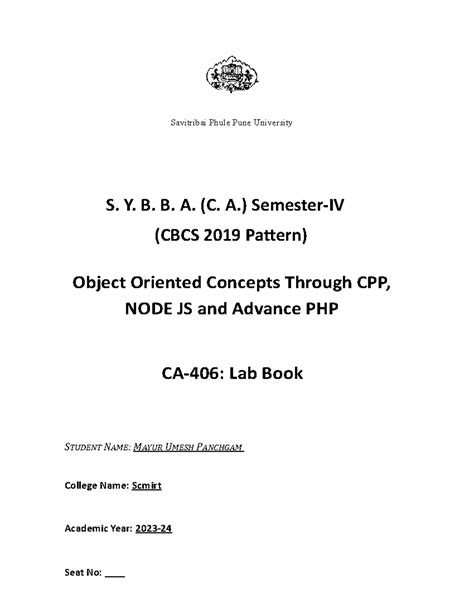 S.Y.B.B.A. (C.A.) Sem IV Lab Book: Object-Oriented Concepts & PHP - Studocu