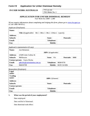 F2Application for Unfair Dismissal Remedy Doc Template | pdfFiller