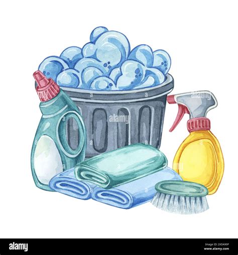 Laundry washing bin with detergent, fabric softener, stain remover and ...