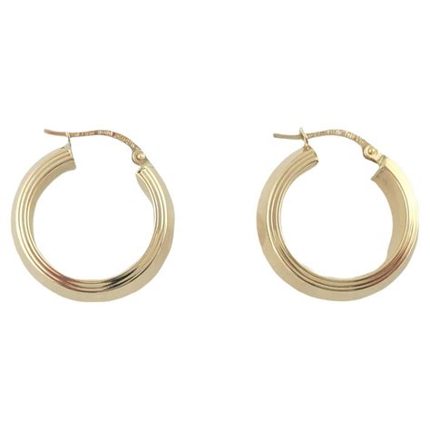 14K Yellow Gold Oblong Hoop Earrings For Sale at 1stDibs