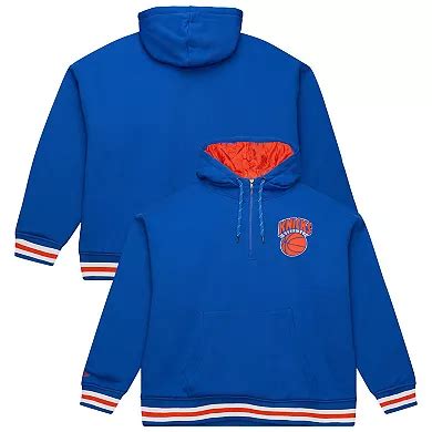 Men's Mitchell & Ness Blue New York Knicks Throw It Back Quilted Fleece ...
