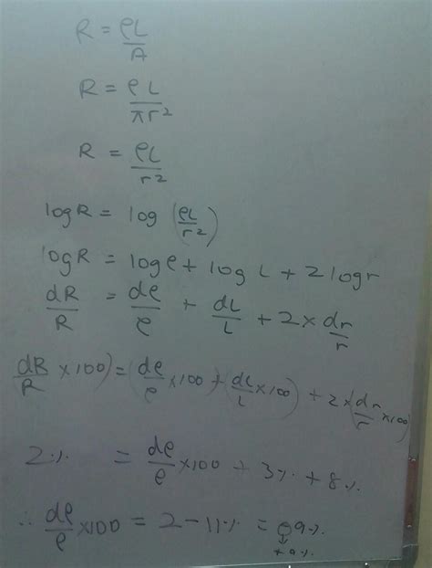 the percentage error in resistance is 2%, in length is 3% and in radius ...