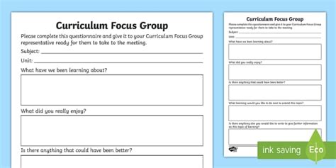 Pupil Voice Curriculum Focus Group Questionnaire UKS2