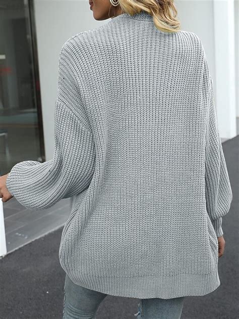 Women's Sweater Cardigan Casual Soft Pure Color Ribbed Open Front ...
