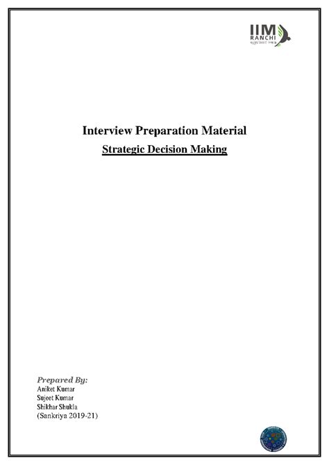 Placement Preparation Strategic Decision Operations - Interview ...