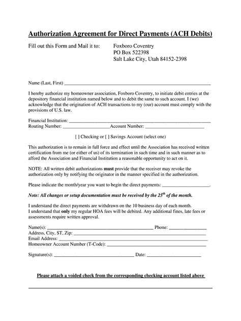 Fillable Online EFT Authorization Form - Foxboro Coventry Fax Email ...