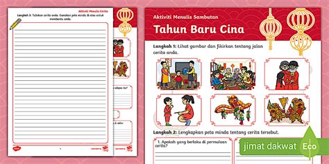 Aktiviti Menulis Bahasa Melayu Tahun 1 - Karangan Sambutan Tahun Baru Cina