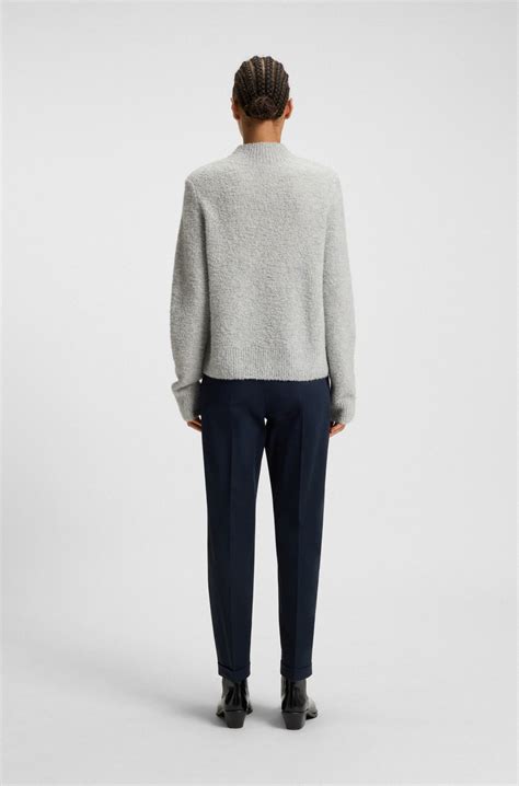 BOSS - Mock-neck sweater in a wool blend with cashmere - Light Grey