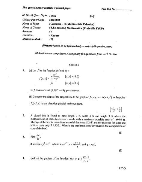 B.SC. (HONS.) V Mathematics ( Erstwhile FYUP) Calculus -II ...