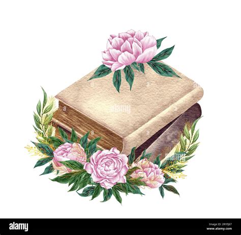 Watercolor floral and nature elements with beautiful old books, illustration for design ...