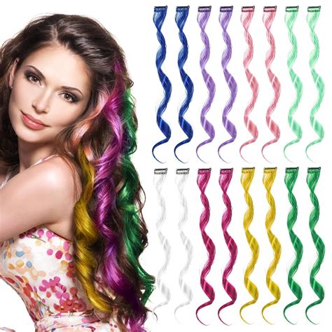 Amazon.com : Tyqour 16 Pcs Colorful Hair Extensions for Braiding, Curly ...