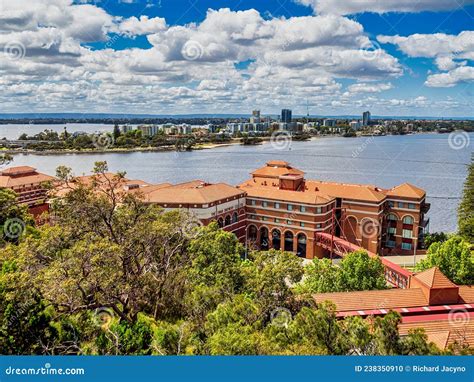 View of the Swan Brewery and Swan River in Perth City, Western ...