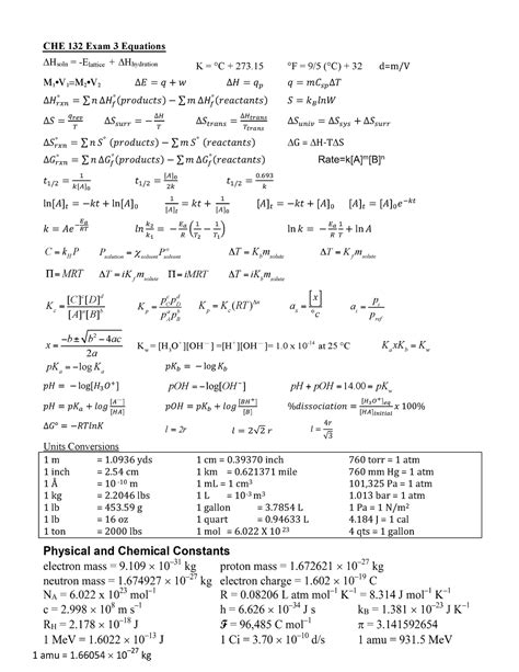 CHE 132 Exam 3 Reference Sheets - CHE 132 Exam 3 Equations DHsoln ...