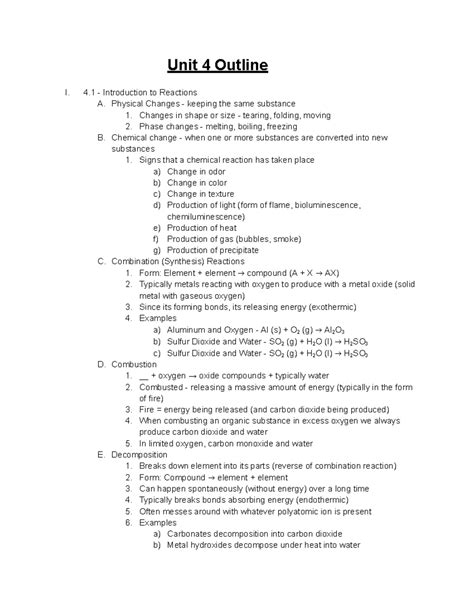 AP Chem Unit 4 Outline - IIIIII - Unit 4 Outline I. 4 - Introduction to ...
