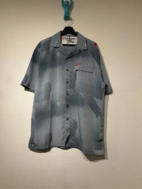 "ecko complex" red×gray base polyester all-over pattern open collar ...