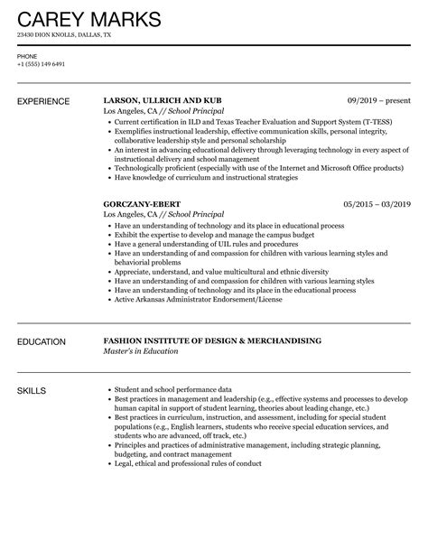 Principal Resume Samples