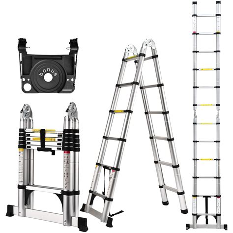 Telescoping Ladder A Frame, 12.5 Ft Compact Aluminum Extension Ladder ...