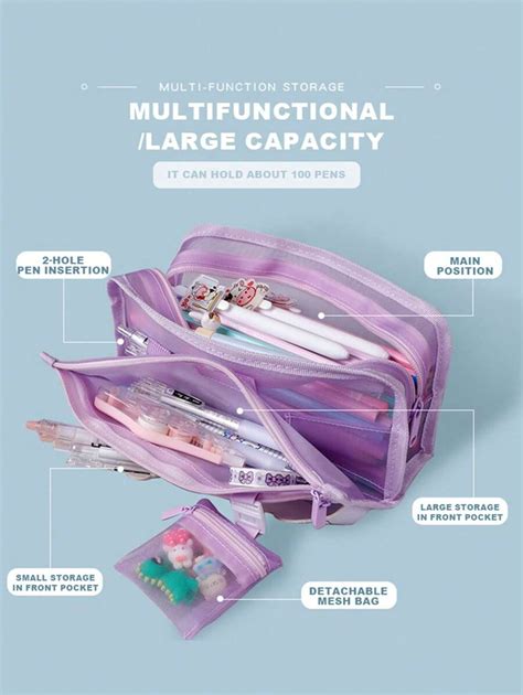 1pc Large Capacity Cartoon Style Transparent Mesh Pencil Case ...