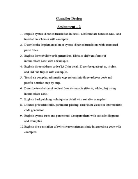 Compiler Design Assignment 3: Translation & Intermediate Code Concepts ...