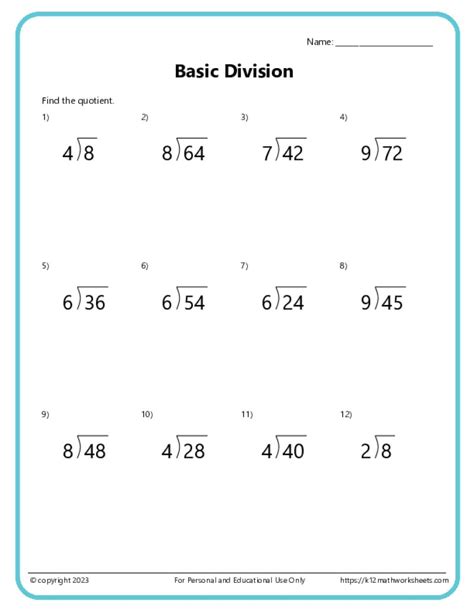 Image result for Simple Division Worksheets