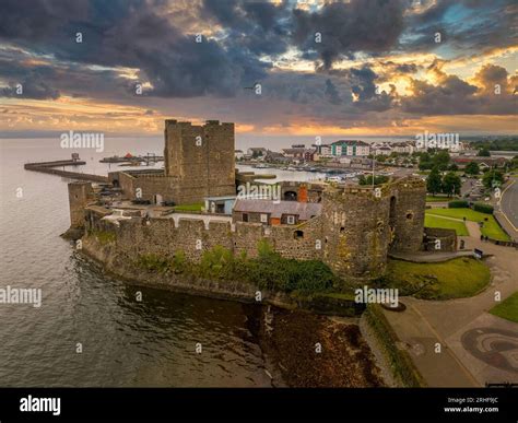 Aerial view of Carrickfergus Castle Anglo Norman castle in Northern ...