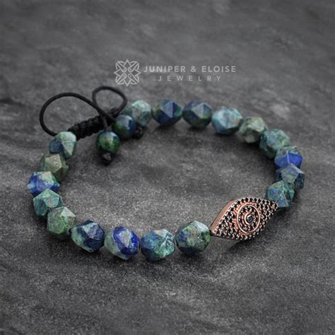 Azurite Beaded Evil Eye Bracelet